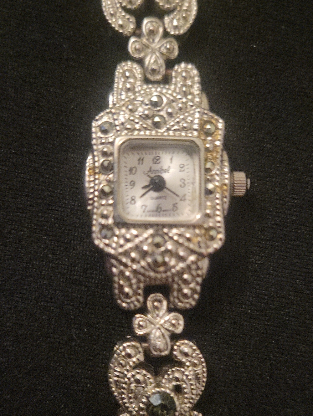 Vtg. Annibelle 90's Art Deco Inspired Silver Tone W/ Crystals Japan Movt. Watch